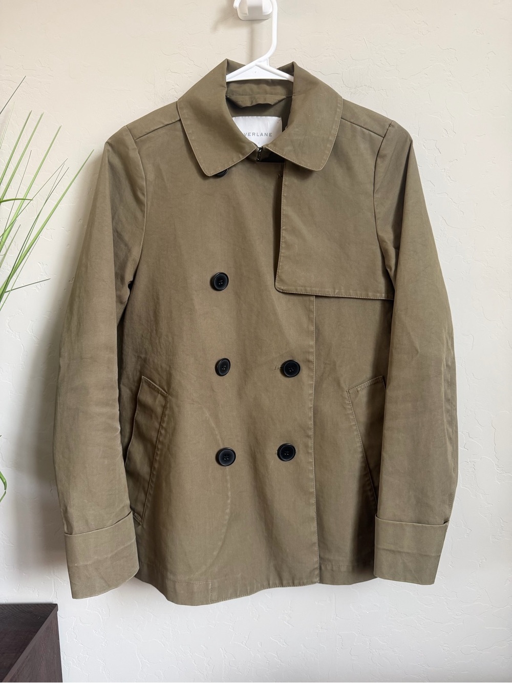 Everlane Original Short Trench Coat Khaki Double Breasted Cotton S
